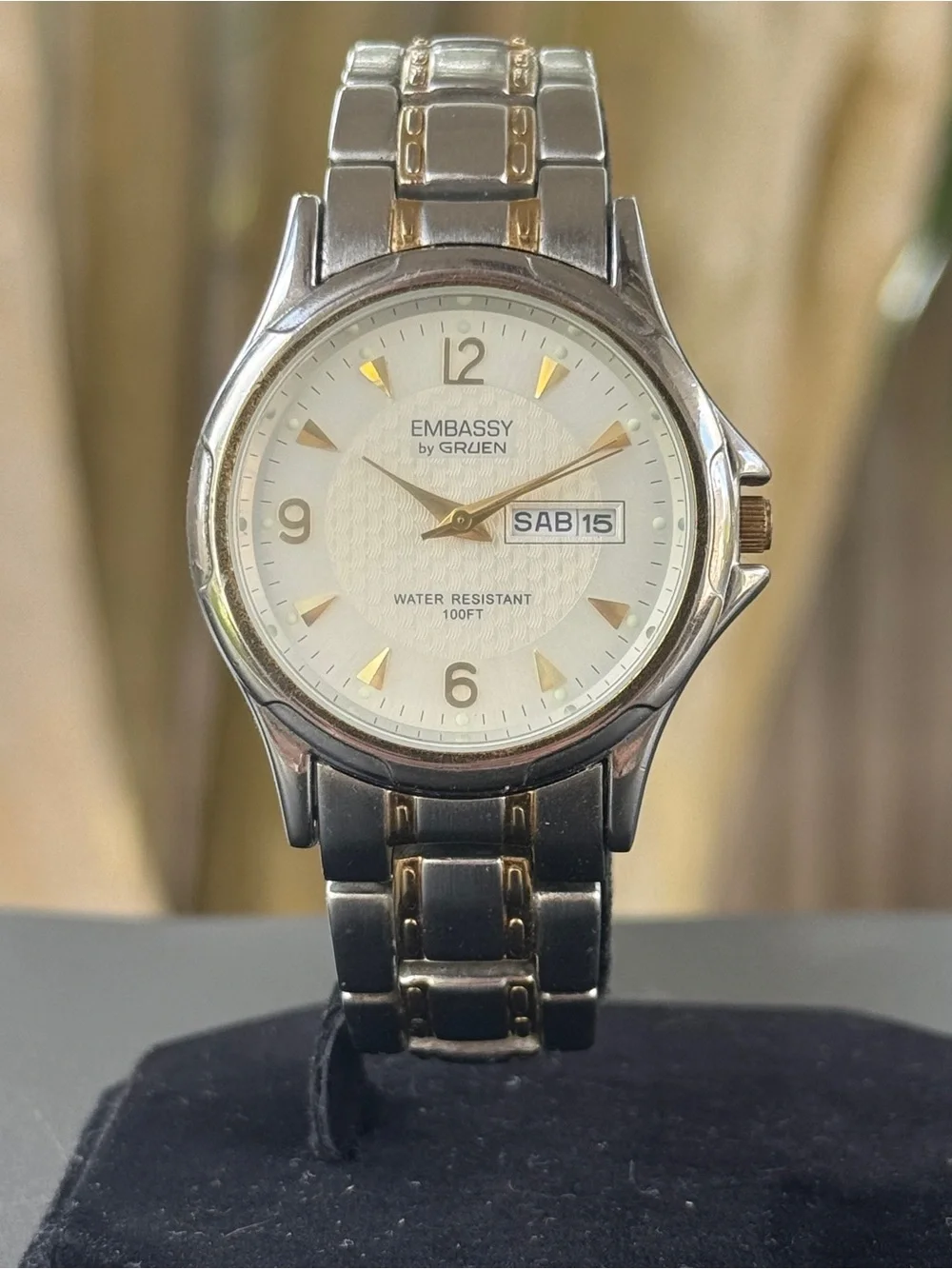 Gruen Embassy Men’s Quartz Day-Date Two-Tone Original Bracelet Cream Dial 40mm